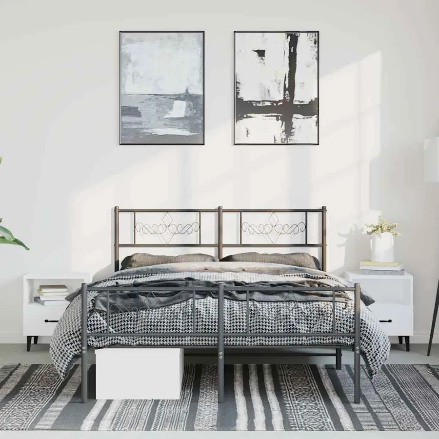 Cadre de lit métal sans matelas avec pied de lit noir 135x190cm - 4