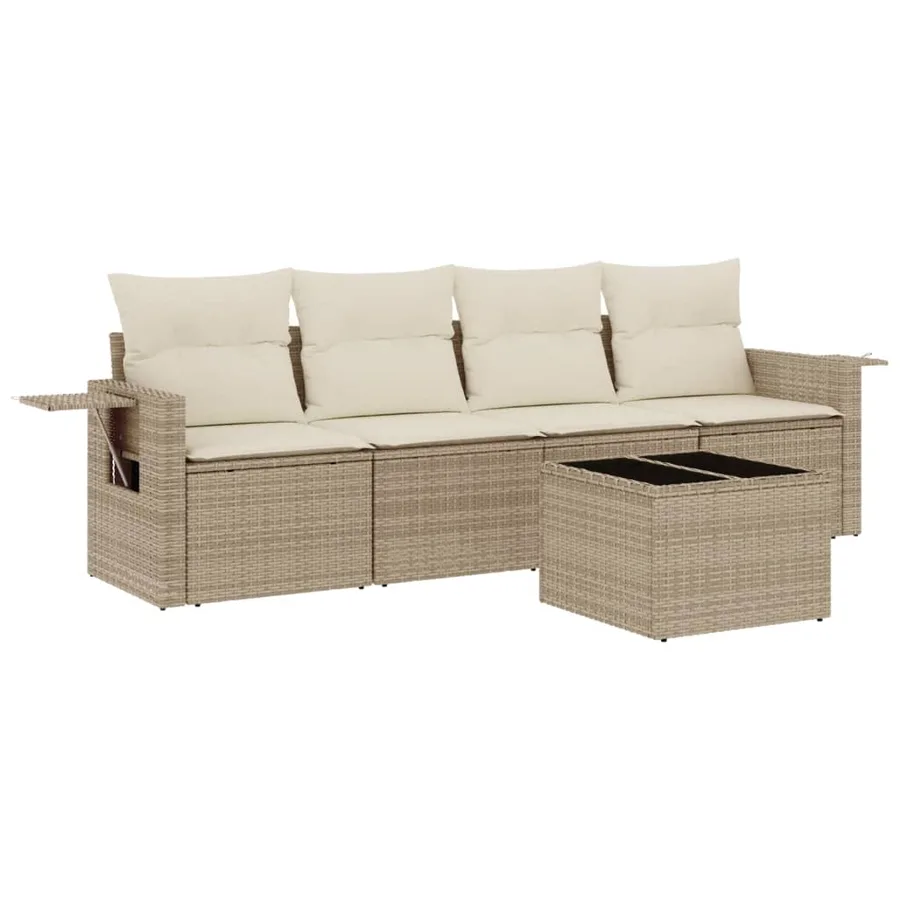 Salon de jardin avec coussins 5 pcs beige résine tressée - 2