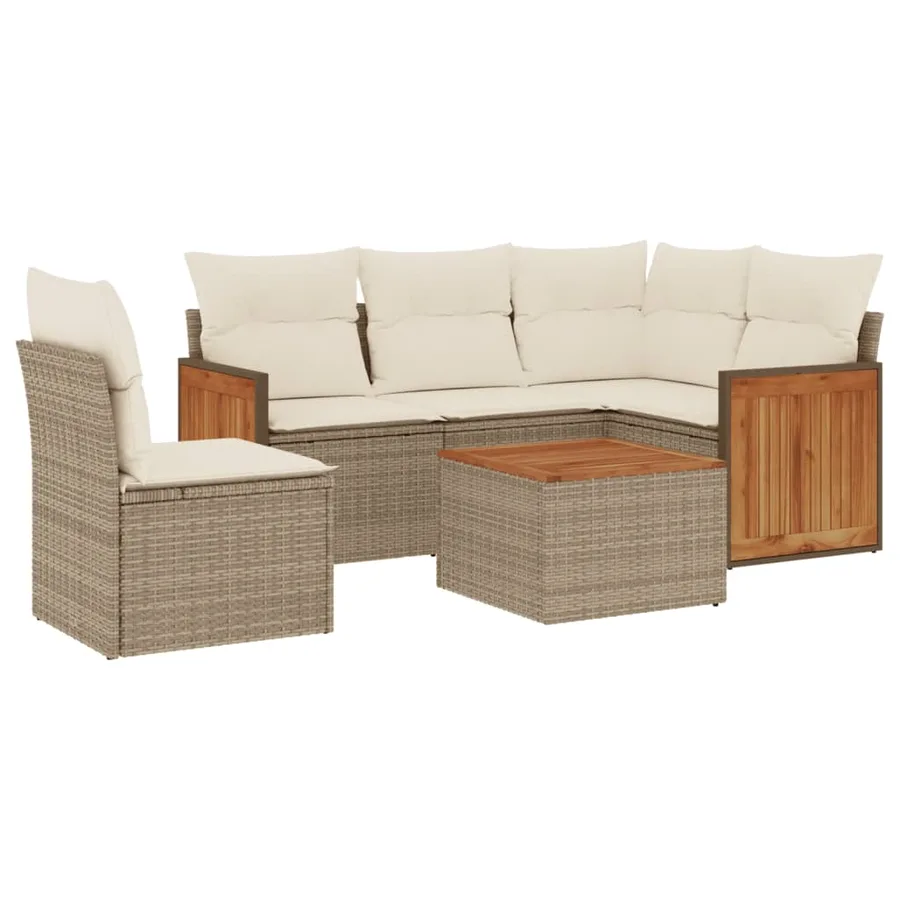 Salon de jardin avec coussins 6 pcs beige résine tressée - 2