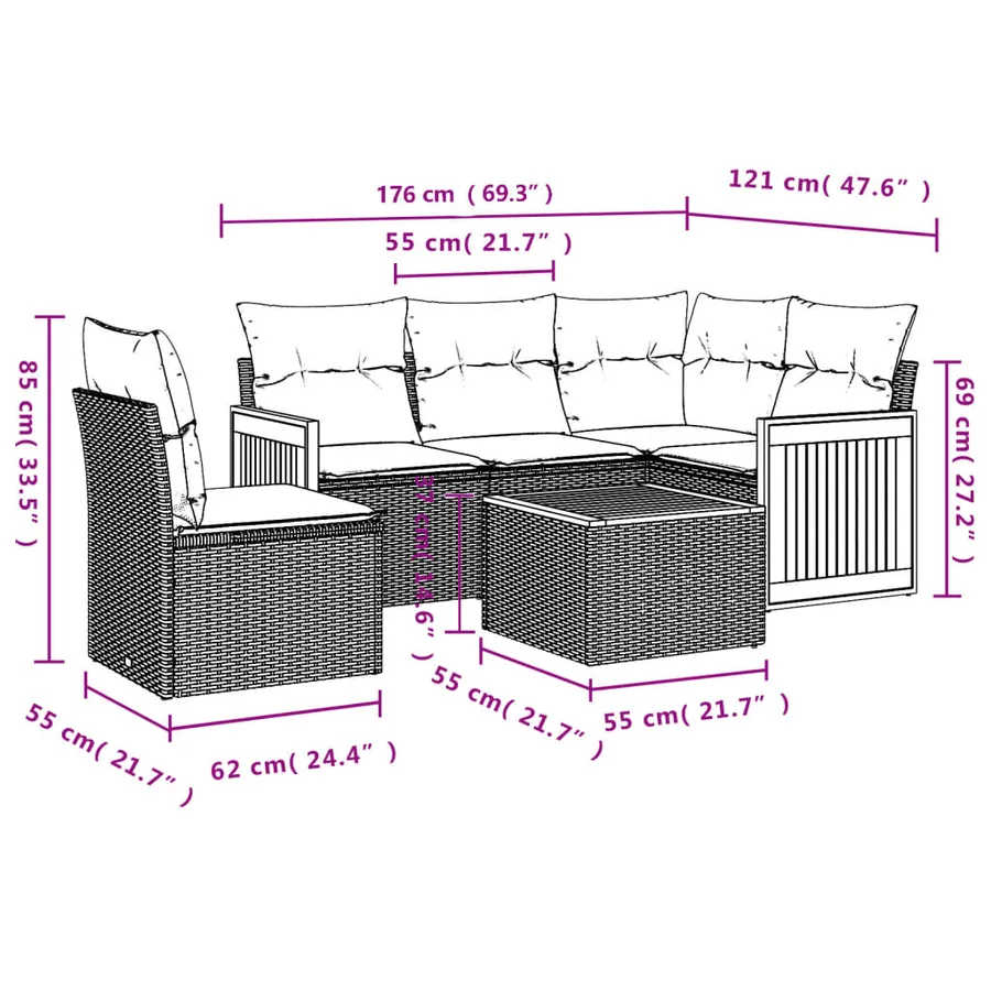 Salon de jardin avec coussins 6 pcs beige résine tressée - 3