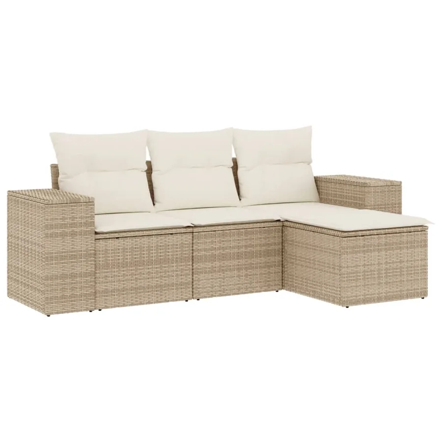 Salon de jardin avec coussins 4 pcs beige résine tressée - 2