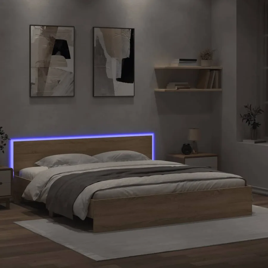 Cadre de lit avec LED sans matelas chêne sonoma 200x200 cm - 4