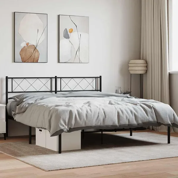 Cadre de lit métal sans matelas et tête de lit noir 160x200 cm