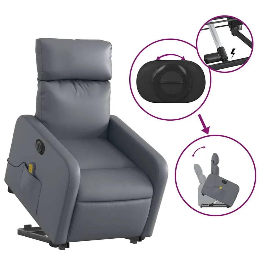 Fauteuil inclinable de massage électrique gris similicuir - 11