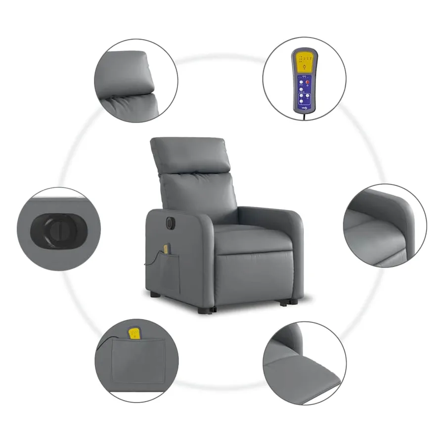 Fauteuil inclinable de massage électrique gris similicuir - 8