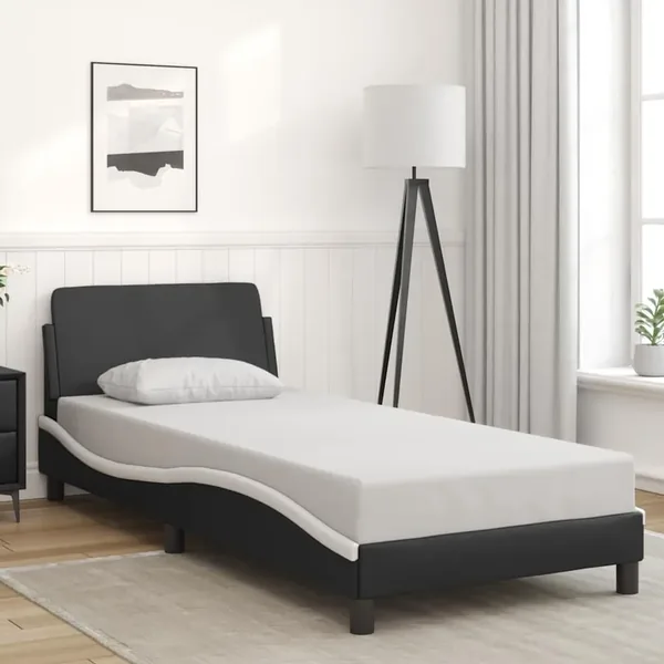 Cadre de lit Dover noir et blanc 90x190 cm similicuir