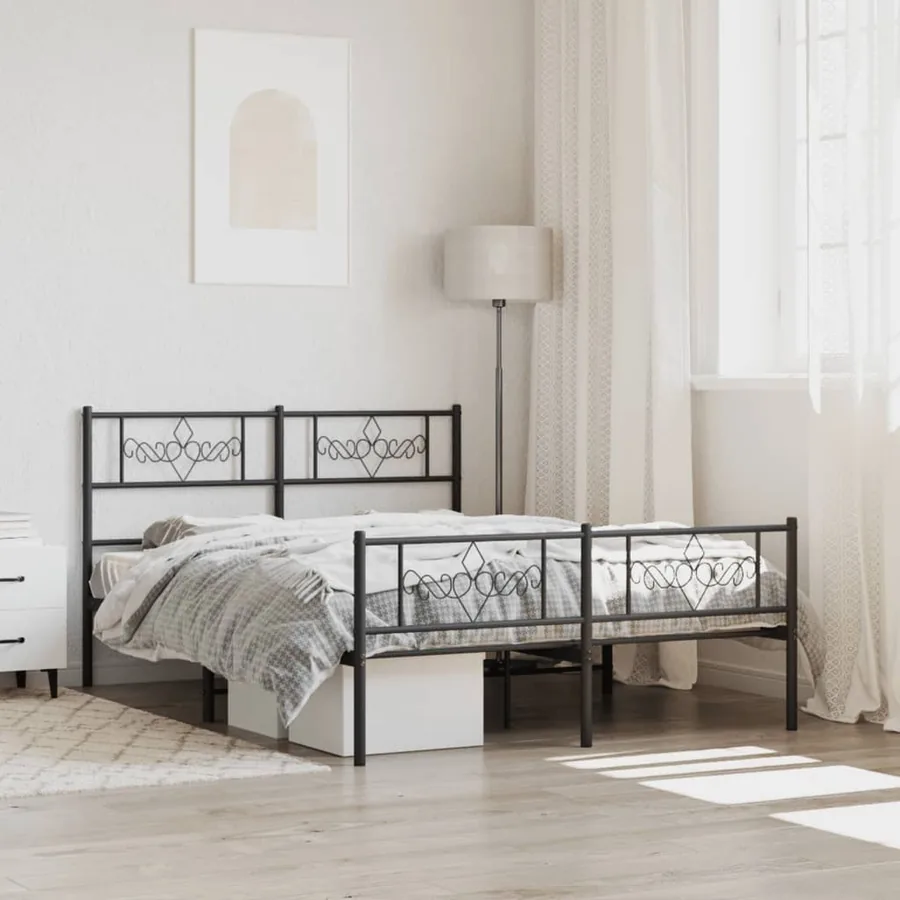 Cadre de lit métal sans matelas avec pied de lit noir 140x200cm