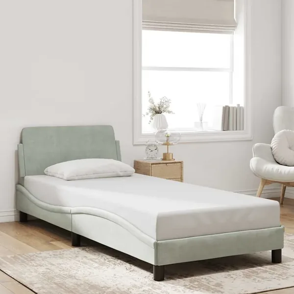 Cadre de lit Dover gris clair 90x190 cm velours