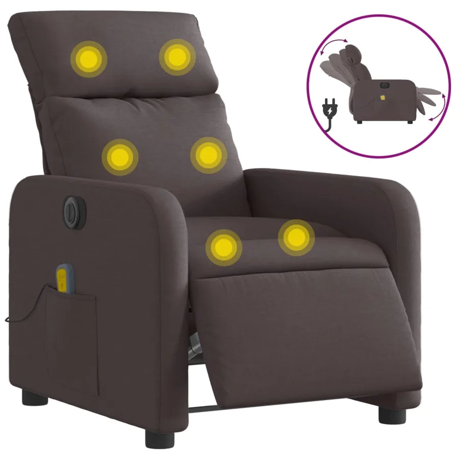 Fauteuil de massage inclinable électrique Marron foncé Tissu - 2