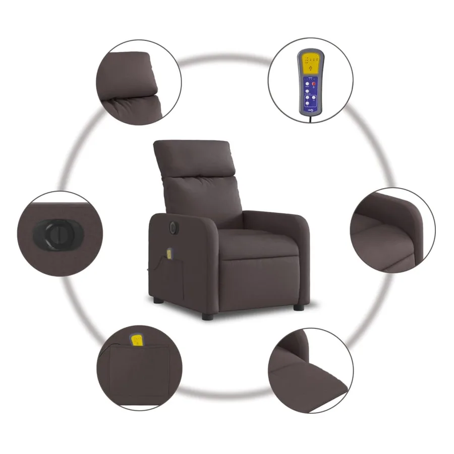 Fauteuil de massage inclinable électrique Marron foncé Tissu - 8