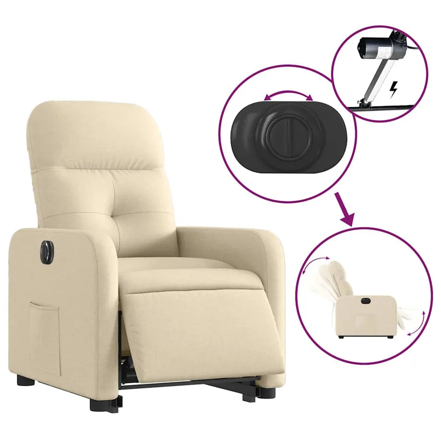 Fauteuil inclinable électrique crème tissu - 6