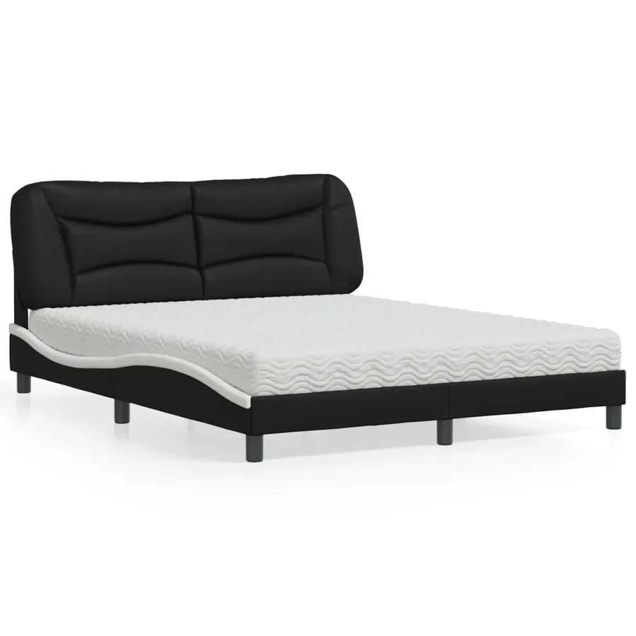 Lit avec matelas Hvar noir et blanc 160x200 cm similicuir