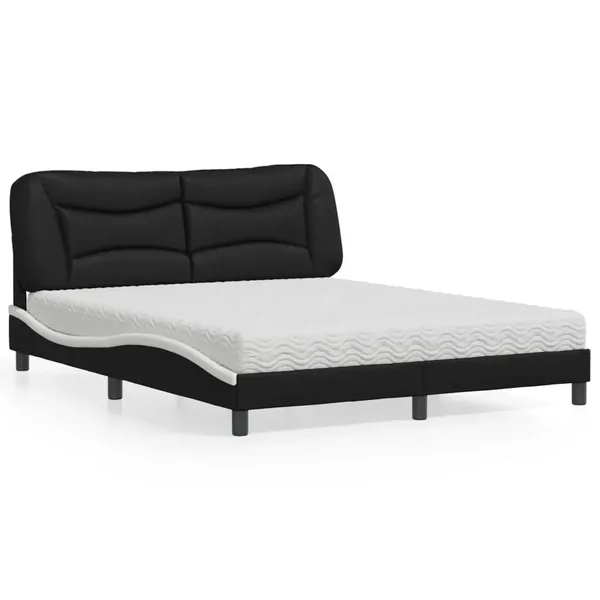 Lit avec matelas Hvar noir et blanc 160x200 cm similicuir