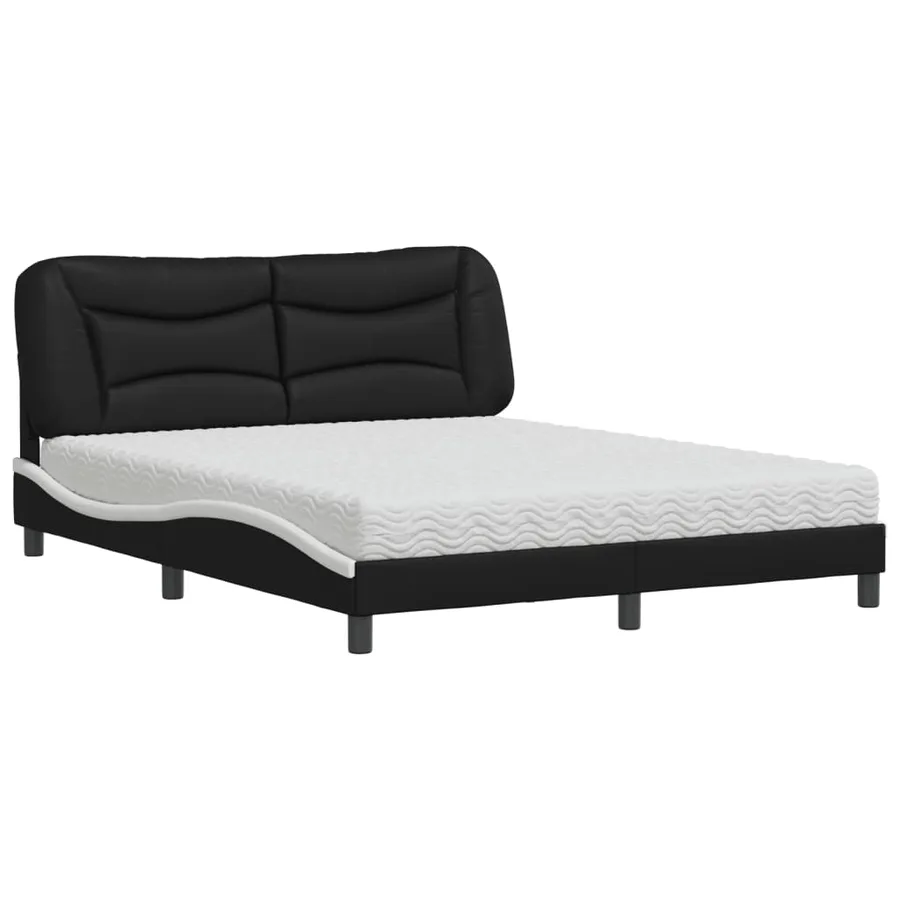 Lit avec matelas Hvar noir et blanc 160x200 cm similicuir - 2