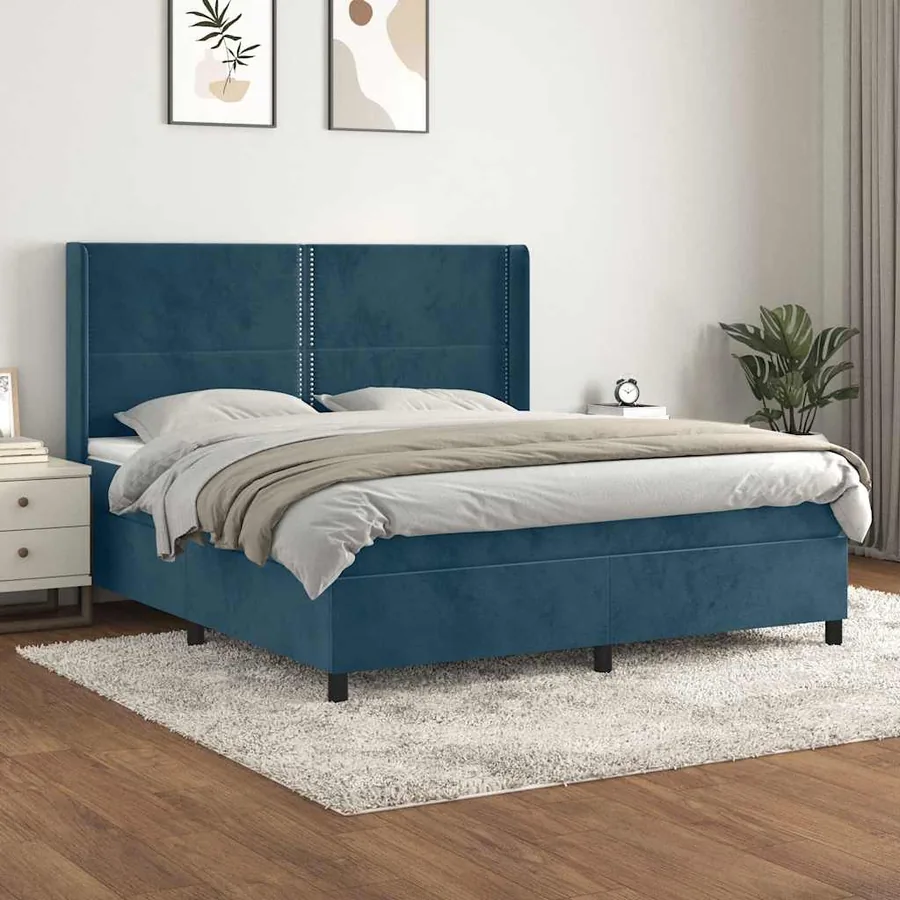 Sommier à lattes de lit et matelas Bleu foncé 160x200cm Velours