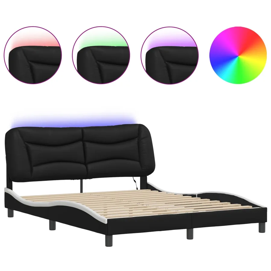 Cadre de lit avec LED sans matelas Hvar noir et blanc 160x200 cm - 2