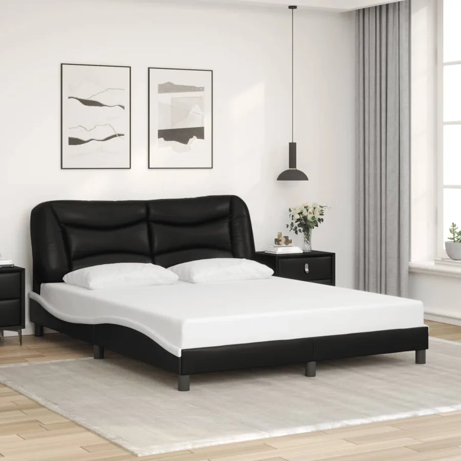 Cadre de lit avec LED sans matelas Hvar noir et blanc 160x200 cm - 4