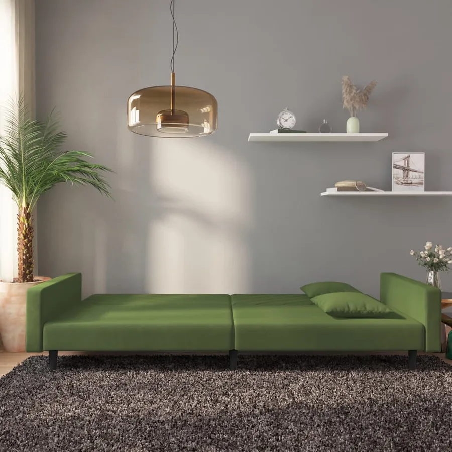Canapé-lit à 2 places avec deux oreillers Vert foncé Velours - 3