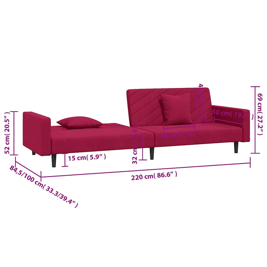 Canapé-lit à 2 places et deux oreillers Rouge bordeaux Velours - 11