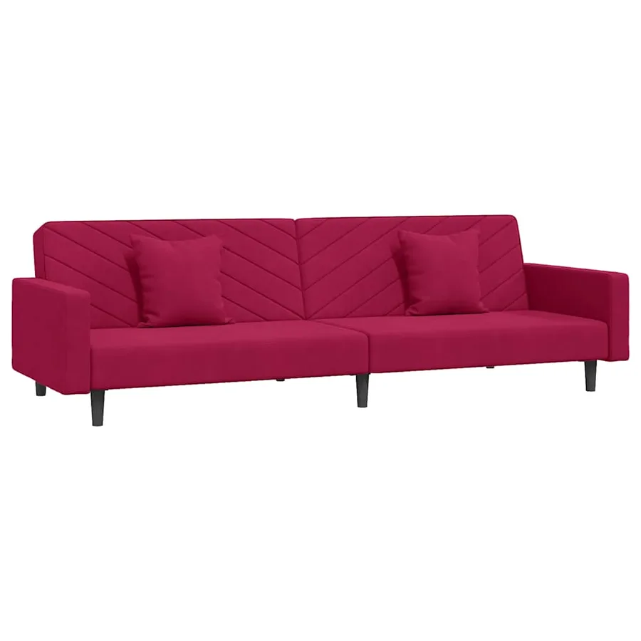 Canapé-lit à 2 places et deux oreillers Rouge bordeaux Velours - 2