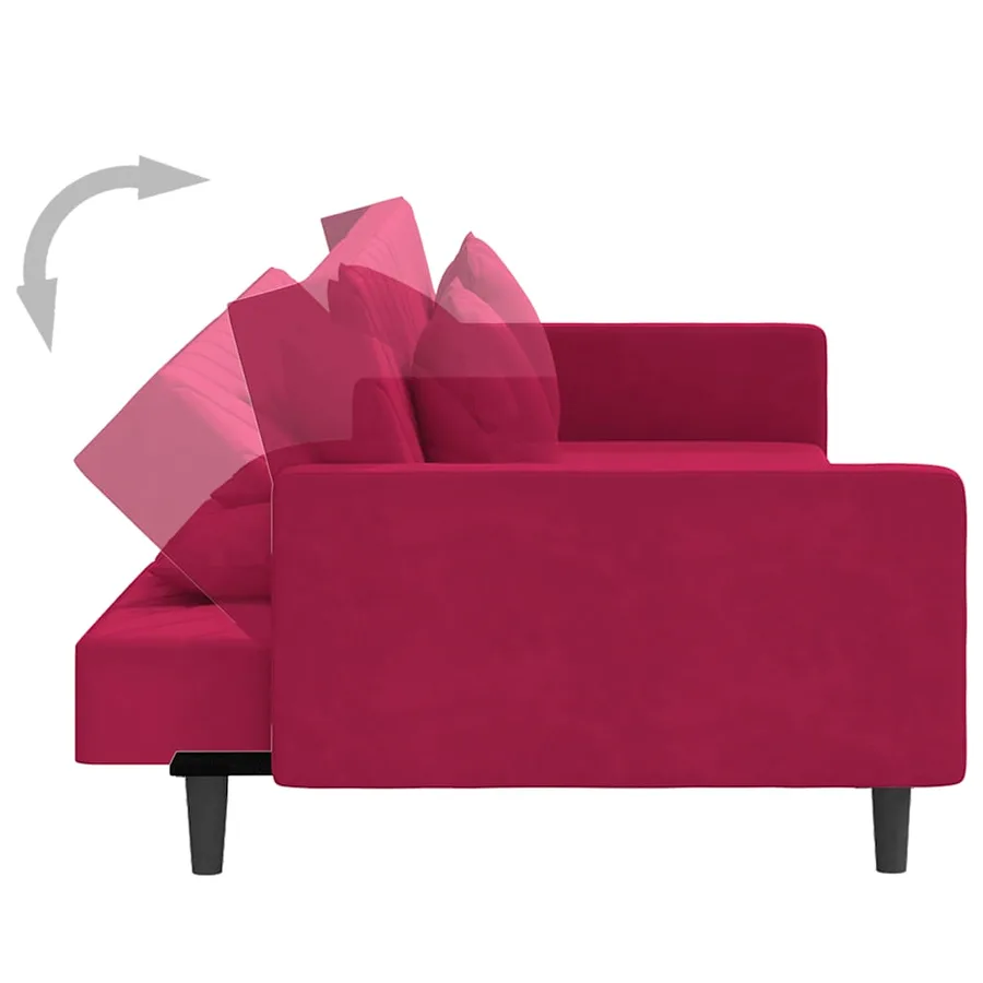 Canapé-lit à 2 places et deux oreillers Rouge bordeaux Velours - 7
