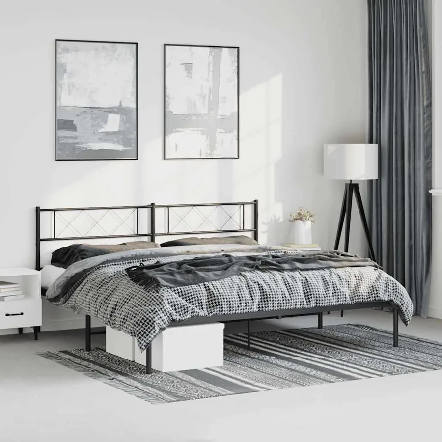 Cadre de lit métal sans matelas avec tête de lit noir 183x213cm