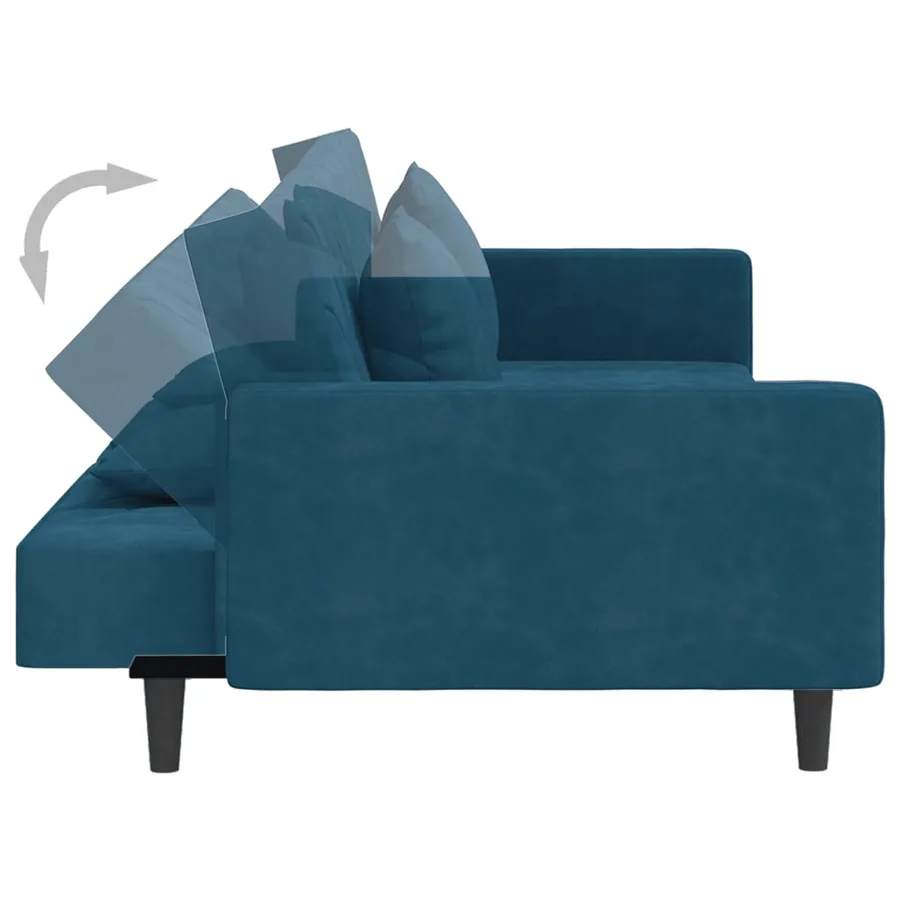 Canapé-lit à 2 places avec deux oreillers bleu velours - 7