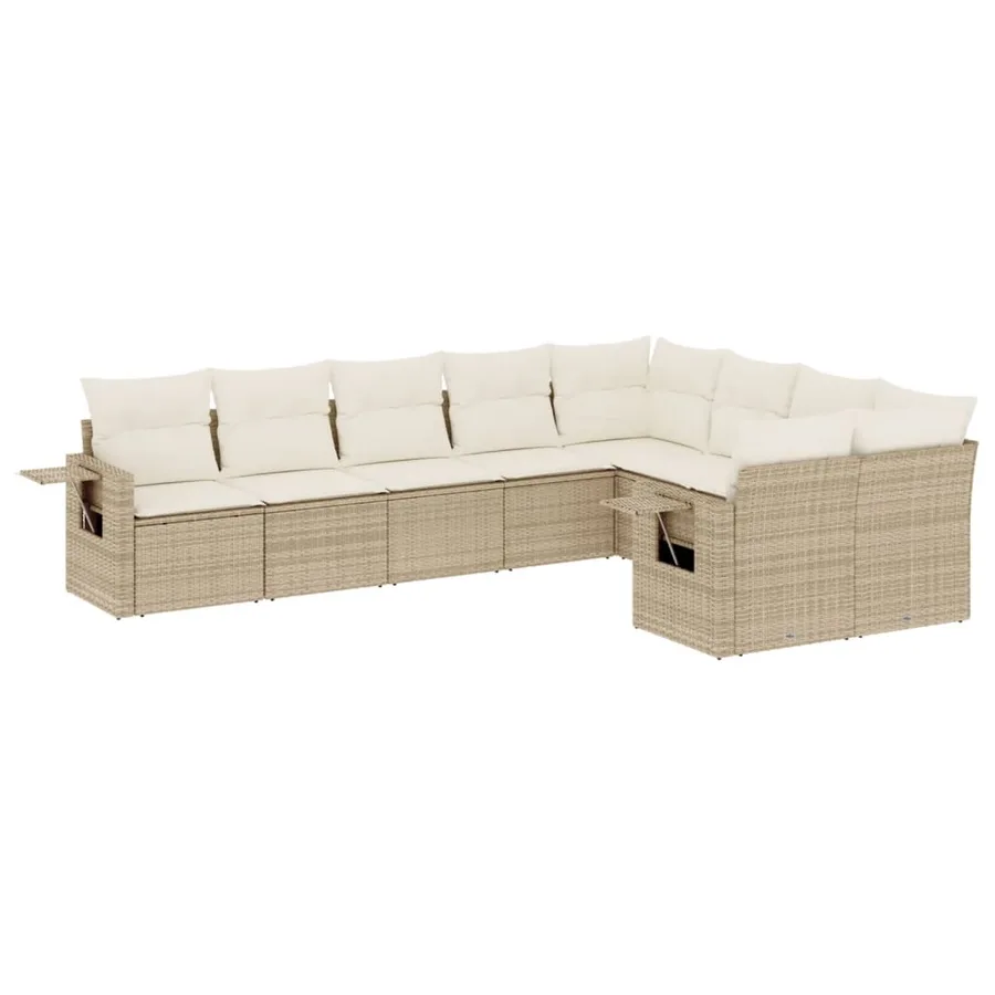 Salon de jardin avec coussins 9 pcs beige résine tressée - 2