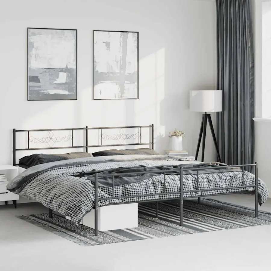 Cadre de lit métal sans matelas avec pied de lit noir 183x213cm
