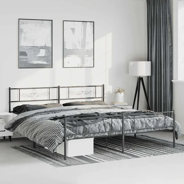 Cadre de lit métal sans matelas avec pied de lit noir 183x213cm