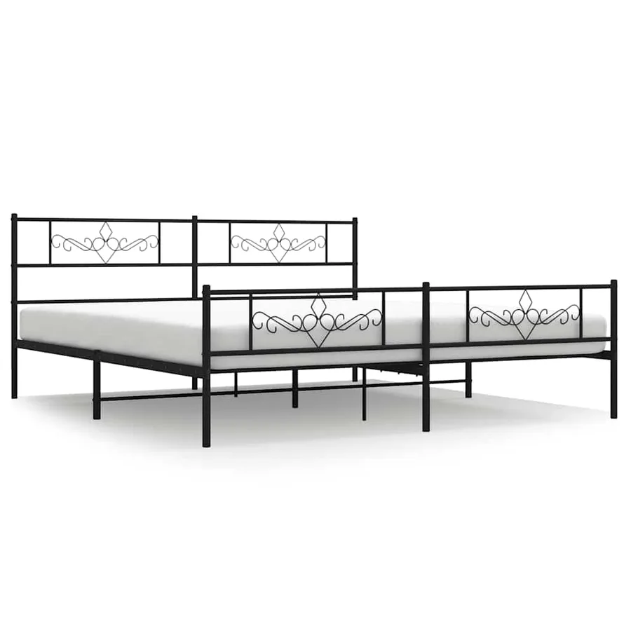 Cadre de lit métal sans matelas avec pied de lit noir 183x213cm - 2