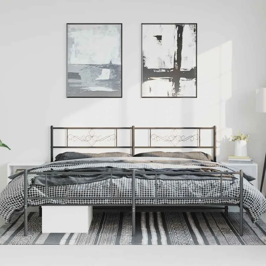 Cadre de lit métal sans matelas avec pied de lit noir 183x213cm - 4