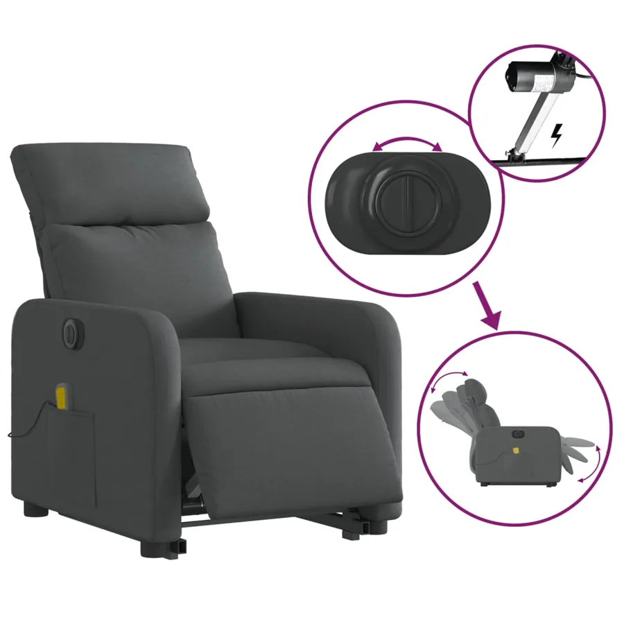Fauteuil inclinable de massage électrique Gris foncé Tissu - 6