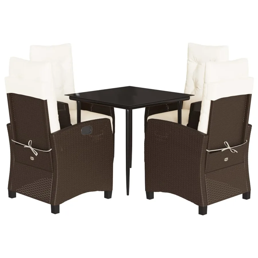 Ensemble à manger de jardin 5 pcs et coussins marron poly rotin - 2