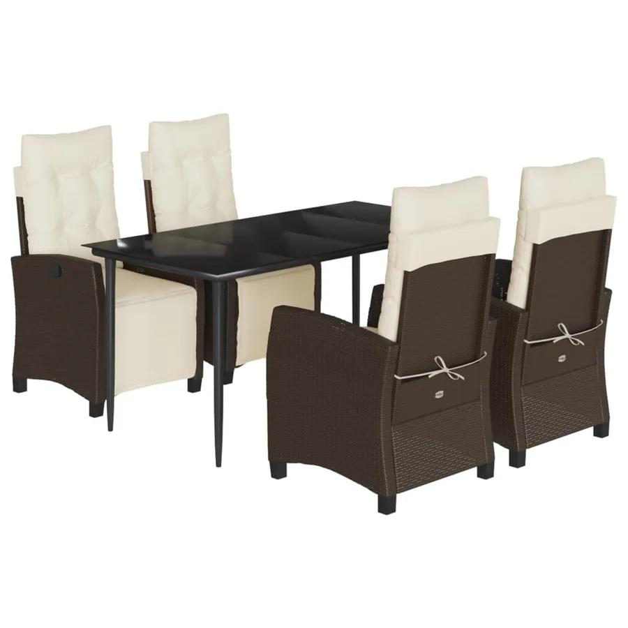 Ensemble à manger de jardin 5 pcs et coussins marron poly rotin - 2