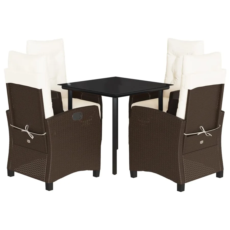 Ensemble à manger de jardin 5 pcs et coussins marron poly rotin - 2