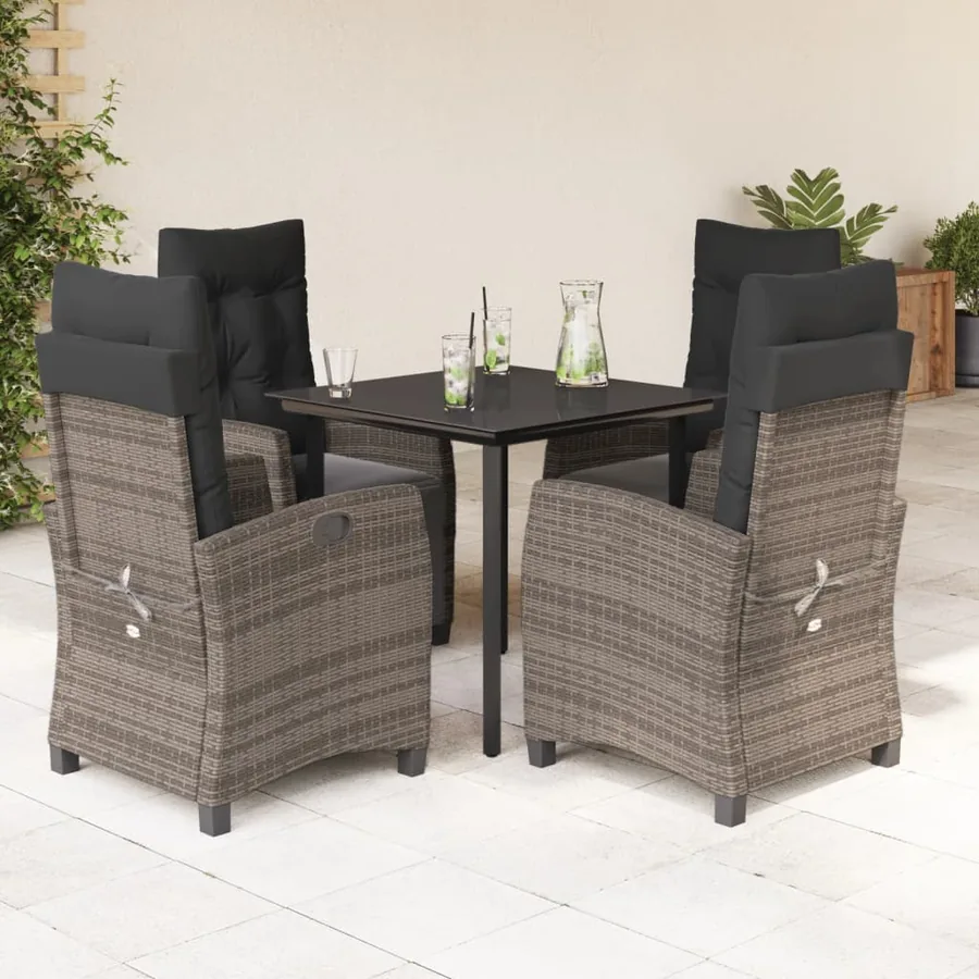 Ensemble à manger de jardin 5 pcs coussins gris résine tressée