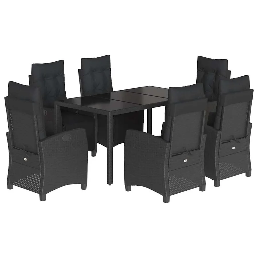 Ensemble à manger de jardin coussins 7pcs Noir Résine tressée - 2