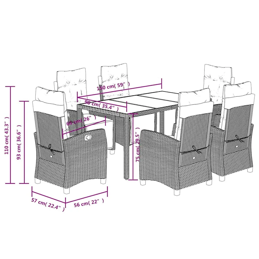 Ensemble à manger de jardin coussins 7pcs Noir Résine tressée - 9