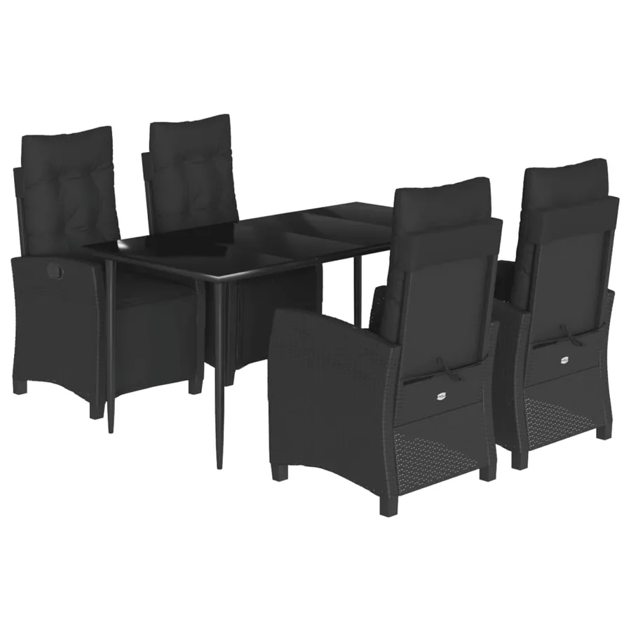 Ensemble à manger de jardin coussins 5pcs Noir Résine tressée - 2