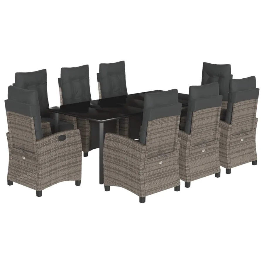 Ensemble à manger de jardin 9 pcs coussins gris résine tressée - 2