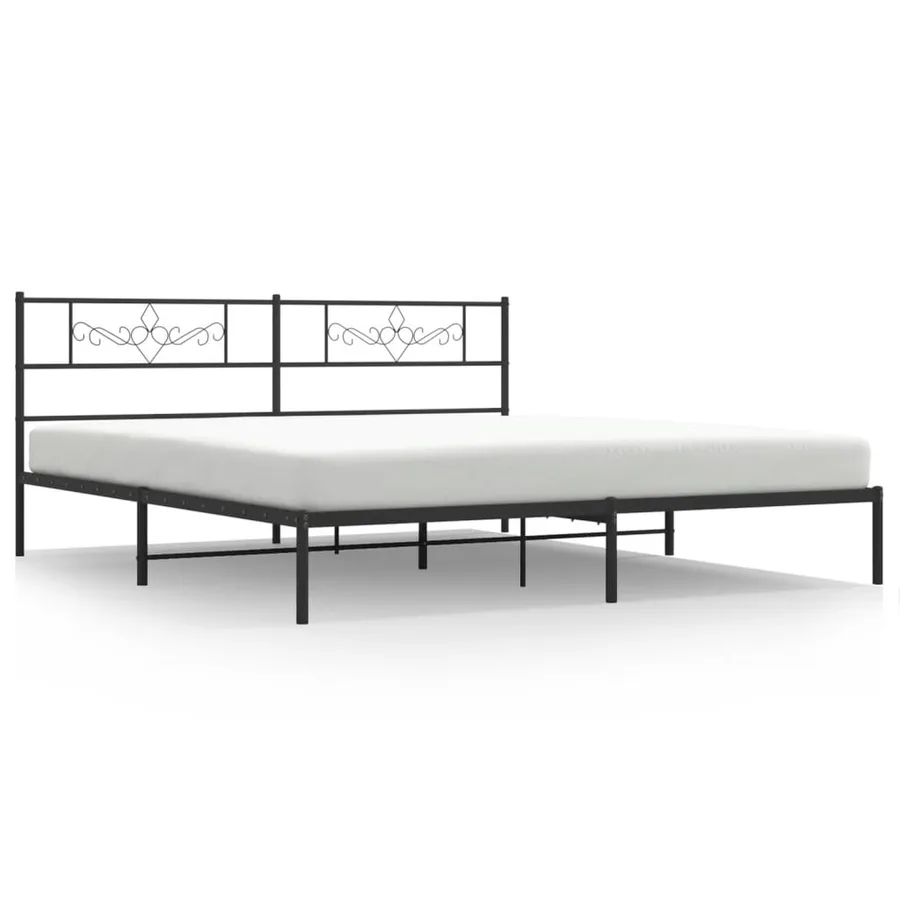 Cadre de lit métal sans matelas et tête de lit noir 180x200 cm - 2