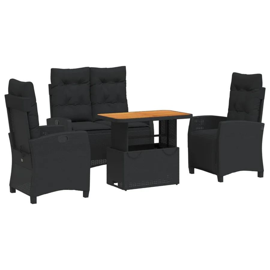 Ensemble à manger de jardin 4 pcs avec coussins noir - 2