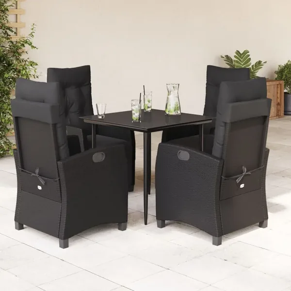 Ensemble à manger de jardin coussins 5pcs Noir Résine tressée