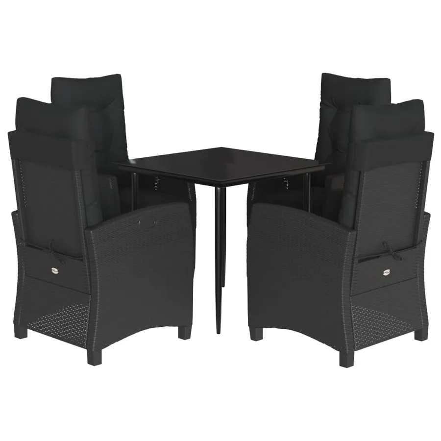 Ensemble à manger de jardin coussins 5pcs Noir Résine tressée - 2