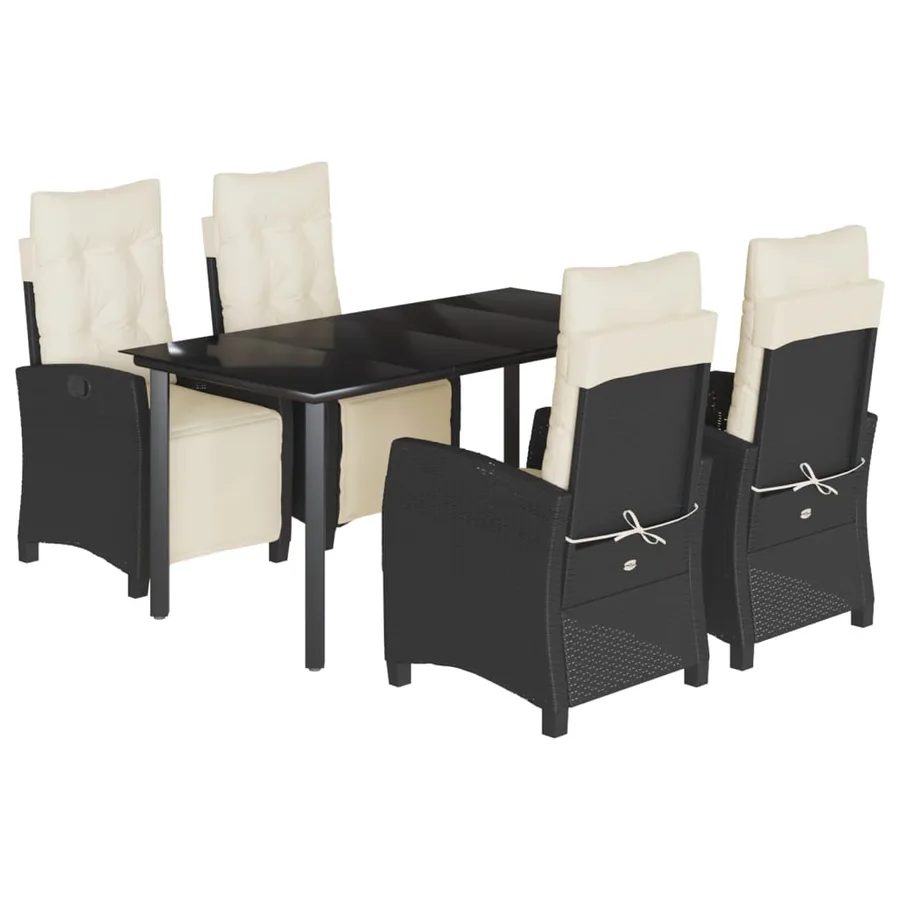 Ensemble à manger de jardin coussins 5pcs Noir Résine tressée - 2