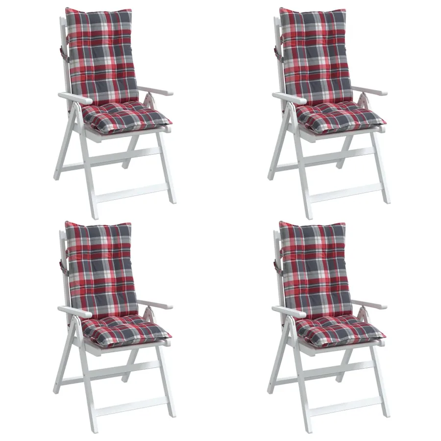 Coussins de chaise à dossier haut lot de 4 motif carreaux rouge - 4