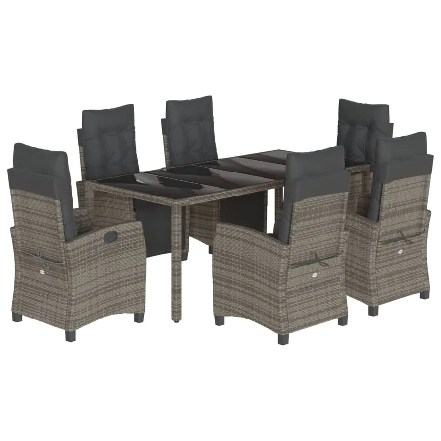 Ensemble à manger de jardin et coussins 7 pcs gris rotin - 2