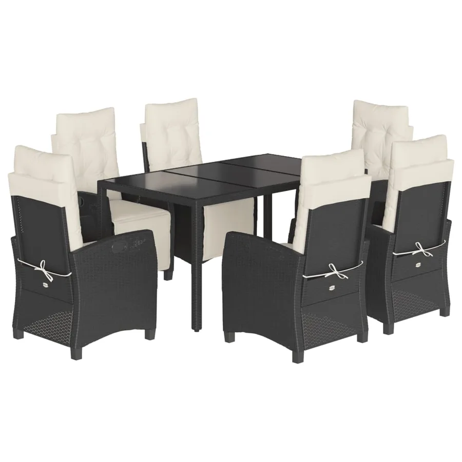 Ensemble à manger de jardin coussins 7pcs Noir Résine tressée - 2