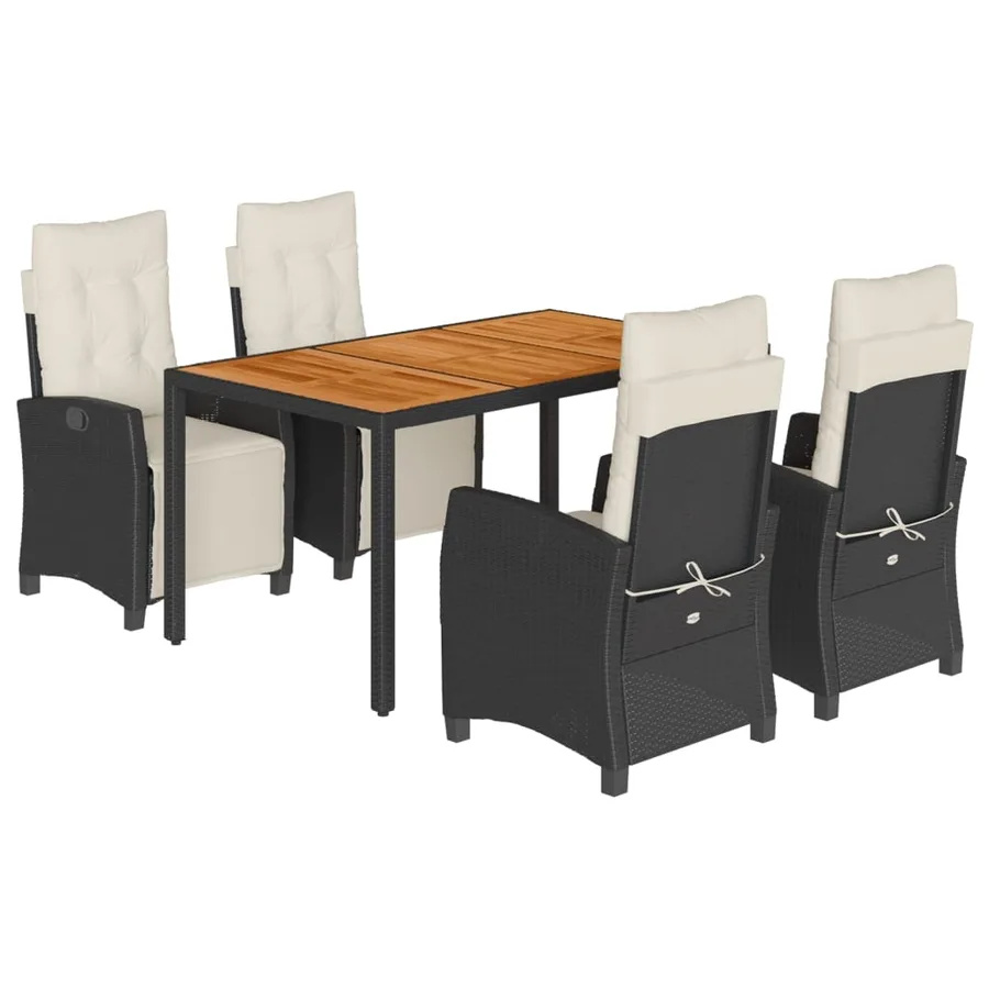 Ensemble à manger de jardin coussins 5pcs Noir Résine tressée - 2